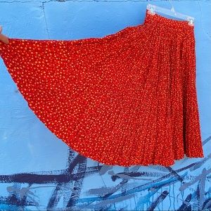 Vintage red prairie boho skirt, XS, floral full length skirt, yellow flowers